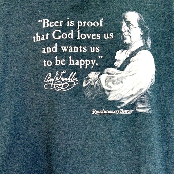 Gildan - Ben Franklin Beer Is Proof God Wants Us To Be Happy Graphic T Shirt XL - Picture 3 of 9